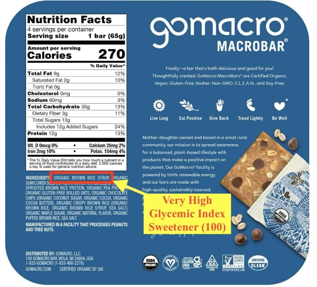 go macro bar with organic brown rice syrup highlighted in the ingredient list 